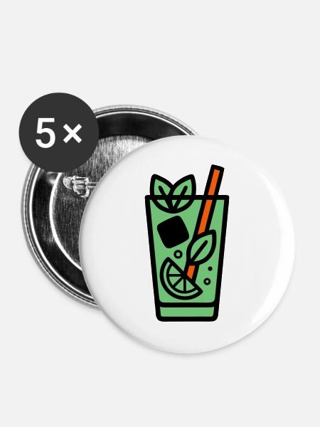 Mojito Cocktail Icon - Buttons groß 56 mm (5er Pack) - Weiß
