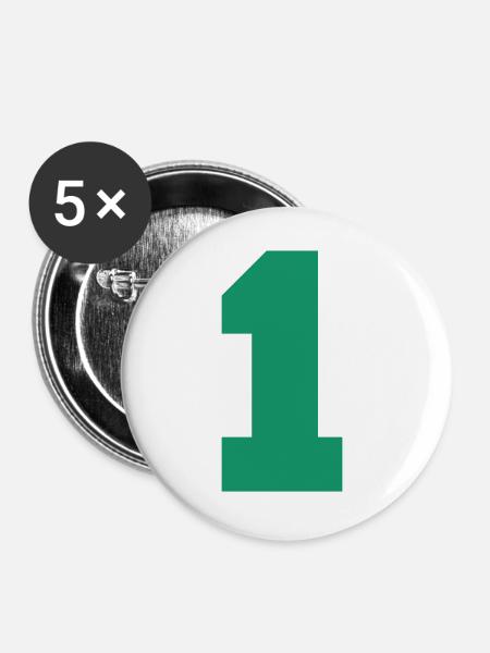 Eins Zahl Grafik - Buttons groß 56 mm (5er Pack) - Weiß