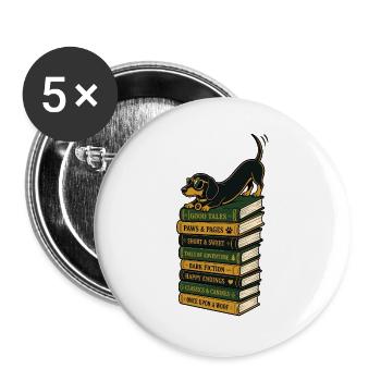 Cadeau de lecture de teckel pour lecteurs de livres pour chiens - Lot de 5 grands badges (56 mm) - blanc - Devant