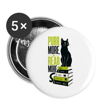 Cadeau de lecture des livres sur chats pour les rats de bibliothèque - Lot de 5 grands badges (56 mm) - blanc - Devant