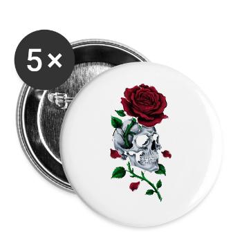 Schädel, Schädel, Rose, rot gotisch, - Buttons groß 56 mm (5er Pack) - Weiß - Vorne