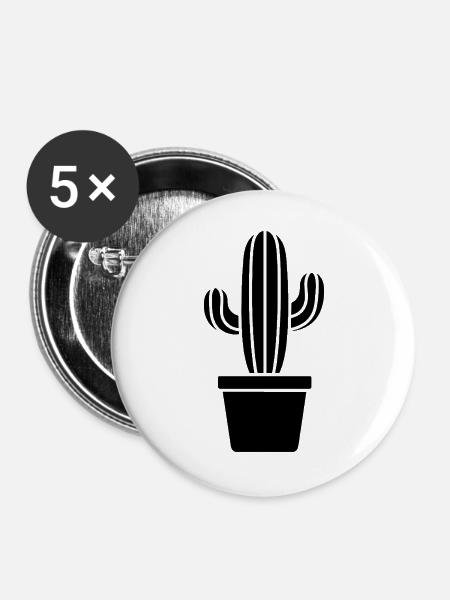 Kaktus Silhouette im Topf Pflanzenmotiv - Buttons groß 56 mm (5er Pack) - Weiß