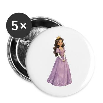 Lila Prinzessin mit Krone - Buttons groß 56 mm (5er Pack) - Weiß - Vorne