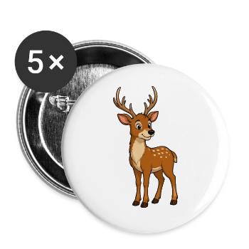 Cute Deer with Antlers Cartoon - Buttons large 2.2''/56 mm (5-pack) - white - Front