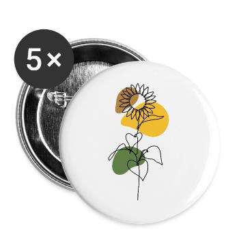 Sunflower Line Art Design - Buttons large 2.2''/56 mm (5-pack) - white - Front