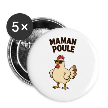 Maman poule  - Lot de 5 grands badges (56 mm) - blanc - Devant