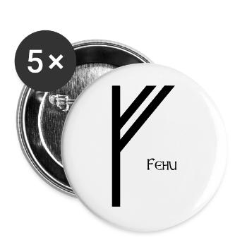 Fehu Rune with Name Black – Viking Futhark - Buttons large 2.2''/56 mm (5-pack) - white - Front
