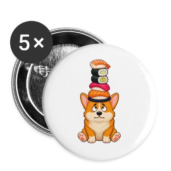 Corgi Balancing Sushi Stack Lustiges Design - Buttons groß 56 mm (5er Pack) - Weiß - Vorne