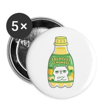 Lustige mürrische Katze Sourpuss Limonadenflasche - Buttons groß 56 mm (5er Pack) - Weiß - Vorne
