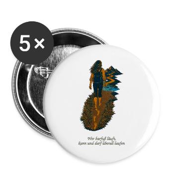 Wer barfuß läuft, kann überall laufen - Buttons groß 56 mm (5er Pack) - Weiß - Vorne