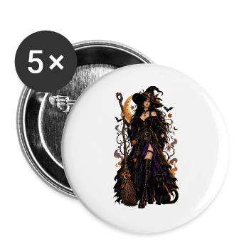 Hexe am Herbstmond - Buttons groß 56 mm (5er Pack) - Weiß - Vorne