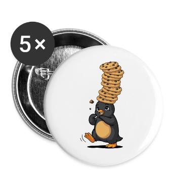 Pinguin Mit Riesigem Pfannkuchenstapel - Buttons groß 56 mm (5er Pack) - Weiß - Vorne