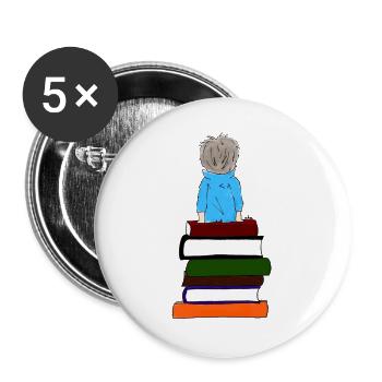 Junge auf Buchstapel Buchliebhaber  - Buttons groß 56 mm (5er Pack) - Weiß - Vorne