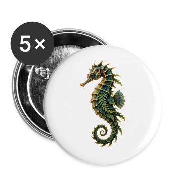 Botanische Seepferdchen-Rüstung - Buttons groß 56 mm (5er Pack) - Weiß - Vorne