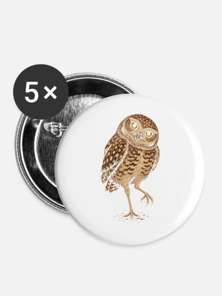 Kaninchenkauz – Burrowing Owl Illustration - Buttons groß 56 mm (5er Pack) - Weiß