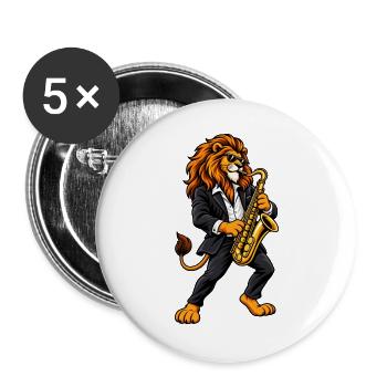 Löwe mit Saxophon - Buttons groß 56 mm (5er Pack) - Weiß - Vorne