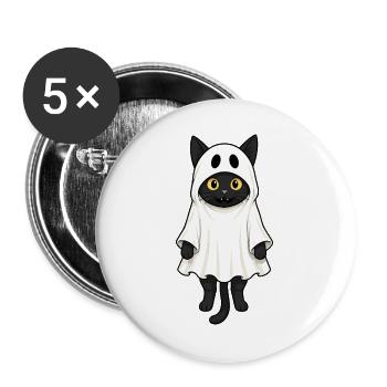  Halloween Geist Katze Schwarze Katze Gruselige - Buttons groß 56 mm (5er Pack) - Weiß - Vorne