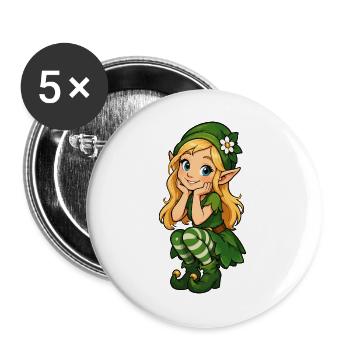 Grüne Elfenfreundin Illustration - Buttons groß 56 mm (5er Pack) - Weiß - Vorne