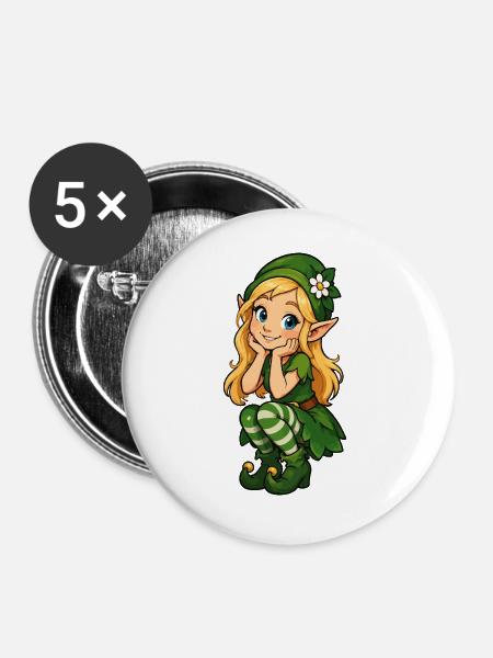 Grüne Elfenfreundin Illustration - Buttons groß 56 mm (5er Pack) - Weiß
