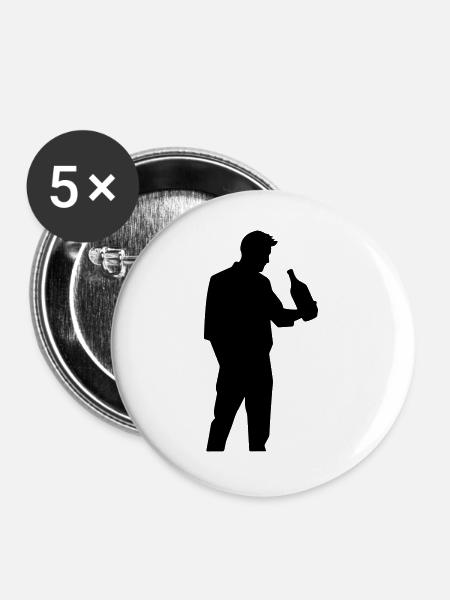 Mann mit Flasche im Profil Silhouette - Buttons groß 56 mm (5er Pack) - Weiß
