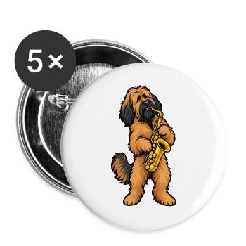 Briard beim Saxophonspielen - Buttons groß 56 mm (5er Pack) - Weiß - Vorne