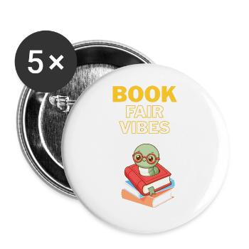 Buchmesse-Vibes Bücherwurm - Buttons groß 56 mm (5er Pack) - Weiß - Vorne
