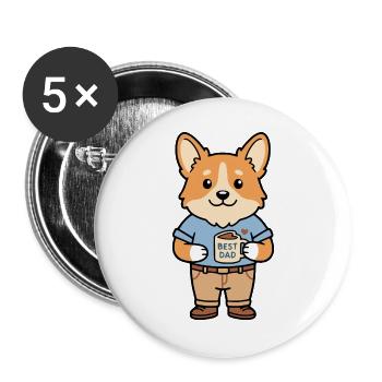 Süßer Papa Corgi trinkt Kaffee Bestes Vater-Tassen-Geschenk - Buttons groß 56 mm (5er Pack) - Weiß - Vorne