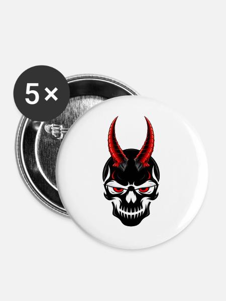 Dämonischer Schädel - Buttons groß 56 mm (5er Pack) - Weiß
