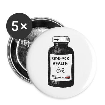 Ride for health - Buttons groß 56 mm (5er Pack) - Weiß - Vorne