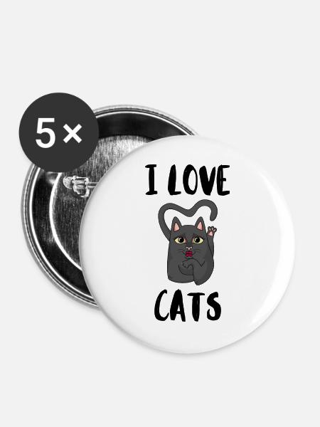 Ich liebe Katzen - Buttons groß 56 mm (5er Pack) - Weiß