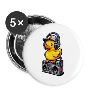 DJ-Ente mit Kopfhörern - Buttons groß 56 mm (5er Pack) - Weiß - Vorne