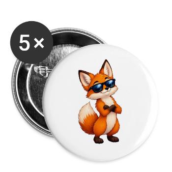 Fuchs mit Sonnenbrille Charme - Buttons groß 56 mm (5er Pack) - Weiß - Vorne