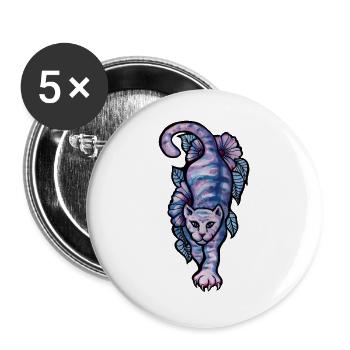 Lavendelfarbene blühende Katze in Blüte - Buttons groß 56 mm (5er Pack) - Weiß - Vorne