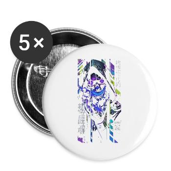 Reaper Neon-Holografieschädel – Halloween - Buttons groß 56 mm (5er Pack) - Weiß - Vorne