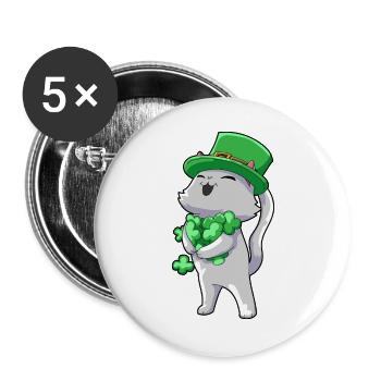 Katze Kleeblatt Glück - Buttons groß 56 mm (5er Pack) - Weiß - Vorne