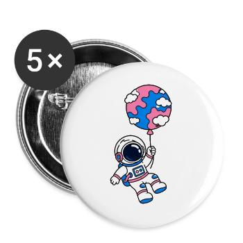 Astronaut Planet Luftballon Weltraum Vektor Shirt - Buttons groß 56 mm (5er Pack) - Weiß - Vorne