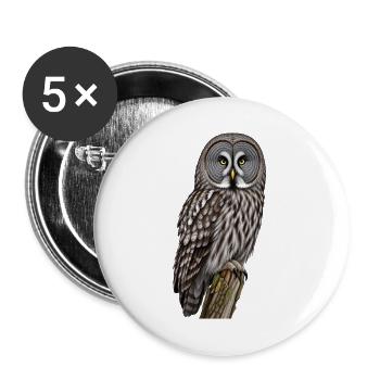 Bartkauz Eule - Buttons groß 56 mm (5er Pack) - Weiß - Vorne