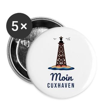 Moin Cuxhaven – Kugelbake Nordsee Motiv - Buttons groß 56 mm (5er Pack) - Weiß - Vorne