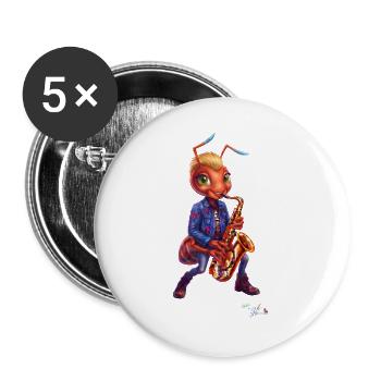 Jazz Ameise MALÚ | Niedliches Saxophon Geschenk - Buttons groß 56 mm (5er Pack) - Weiß - Vorne