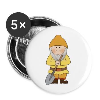 Zwerg mit Schaufel - Buttons groß 56 mm (5er Pack) - Weiß - Vorne