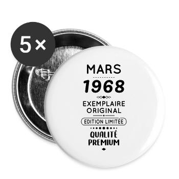 Anniversaire 55 ans - Mars 1968 Original - Lot de 5 grands badges (56 mm) - blanc - Devant