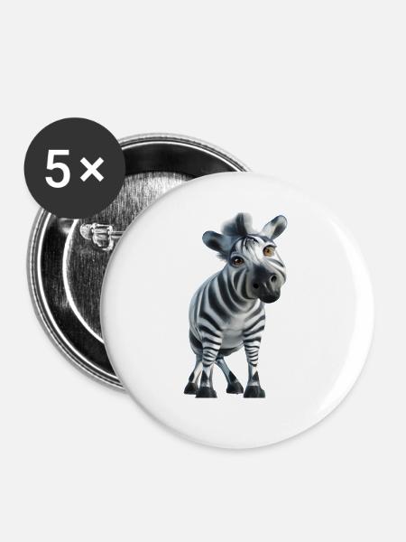 Niedliches Zebra Design - Buttons groß 56 mm (5er Pack) - Weiß