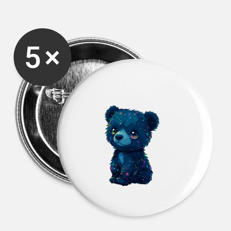 Little Black Teddy Bear - Buttons large 2.2''/56 mm (5-pack) - white
