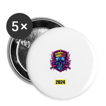 Junggesellenabschied 2024 Totenkopf Jga Krone - Buttons groß 56 mm (5er Pack) - Weiß - Vorne