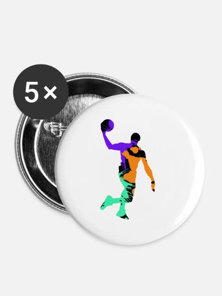 Basketball - Buttons groß 56 mm (5er Pack) - Weiß