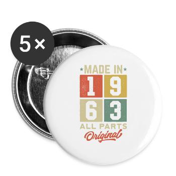 Fabriqué en 1963 - Toutes les pièces d’origine - Lot de 5 grands badges (56 mm) - blanc - Devant
