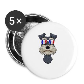Miniature Schnauzer France Sunglasses I French - Buttons groß 56 mm (5er Pack) - Weiß - Vorne