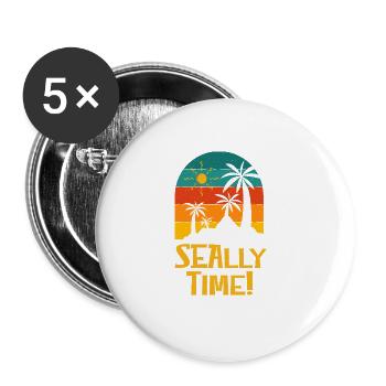 Seally Time Funny Beach Humor Ocean Sarcastic - Buttons groß 56 mm (5er Pack) - Weiß - Vorne