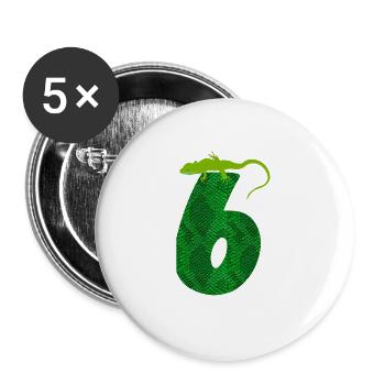 6. Geburtstag Eidechse 6 Reptil Thema Party Sechs - Buttons groß 56 mm (5er Pack) - Weiß - Vorne