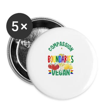 Compassion knows no boundaries - vegan and queer - Buttons groß 56 mm (5er Pack) - Weiß - Vorne